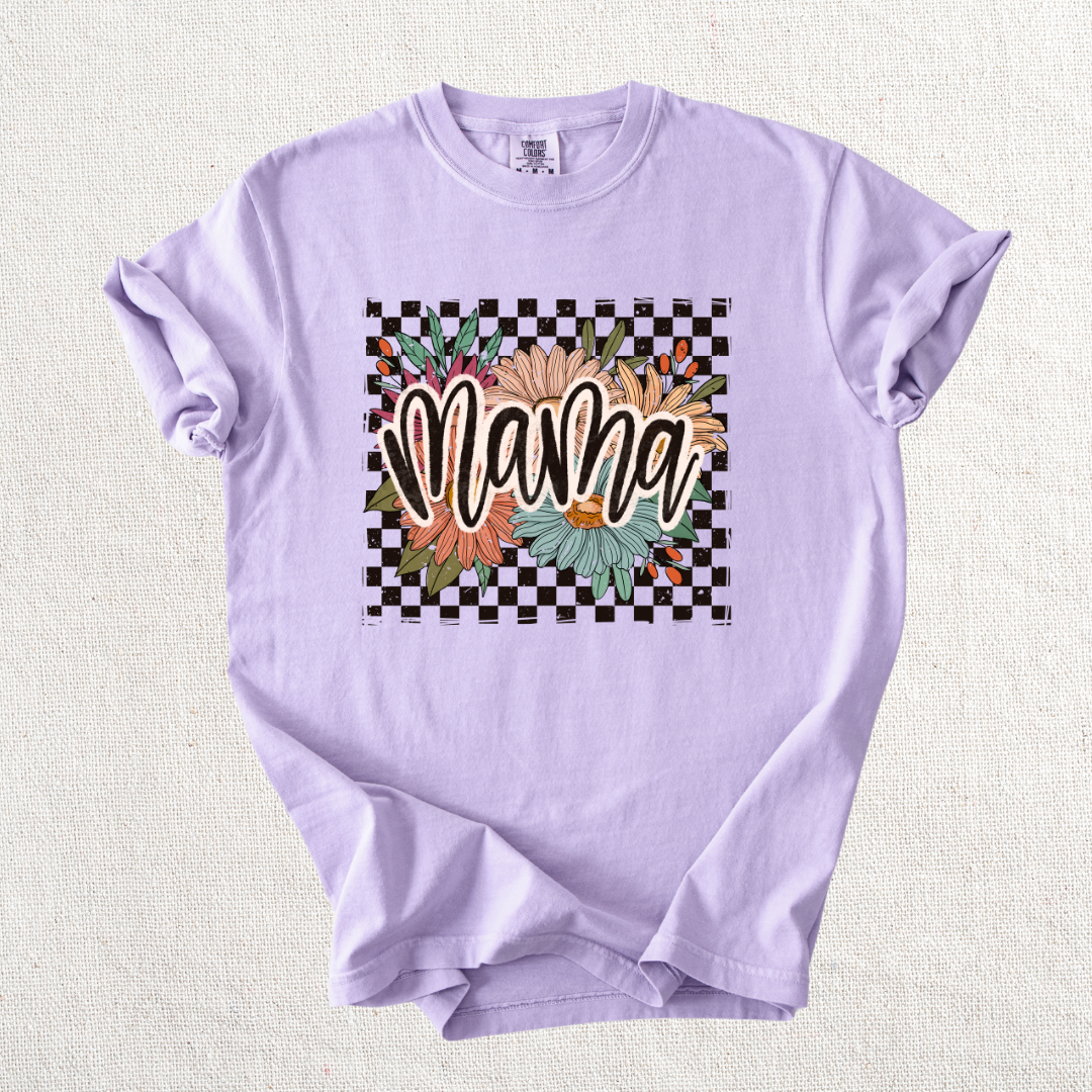 Checkered Floral Mama Graphic Tee