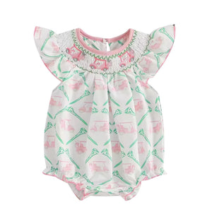 Pink Smocked Golf Cart Romper RTS