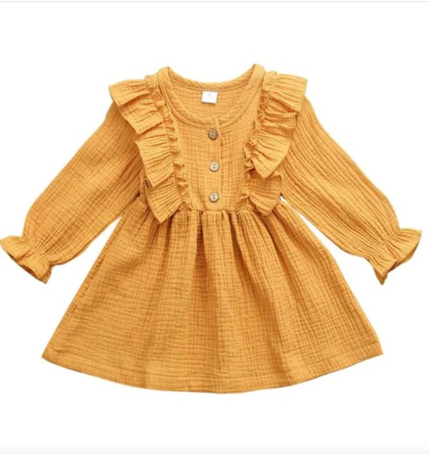 Mustard Long Sleeve Ruffle Dress RTS