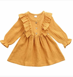 Mustard Long Sleeve Ruffle Dress RTS