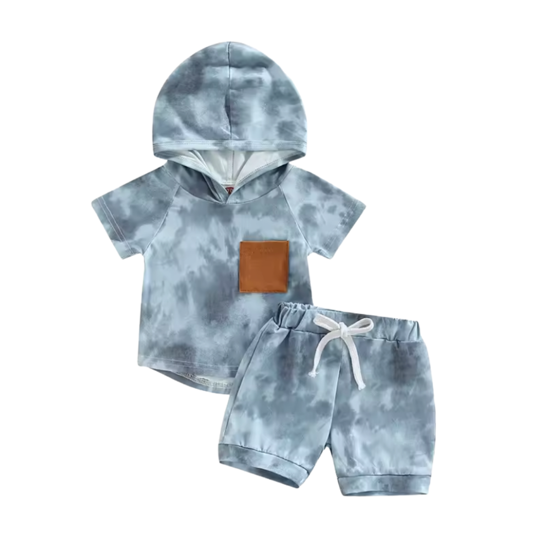 Blue Tie Dye Hooded Short Set rts