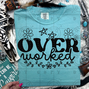 Over Worked Flowers and Stars | Comfort Colors Tee