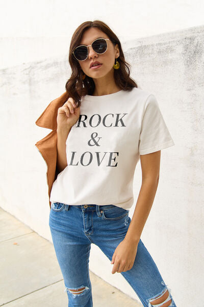Simply Love Full Size ROCK ＆ LOVE Short Sleeve T-Shirt